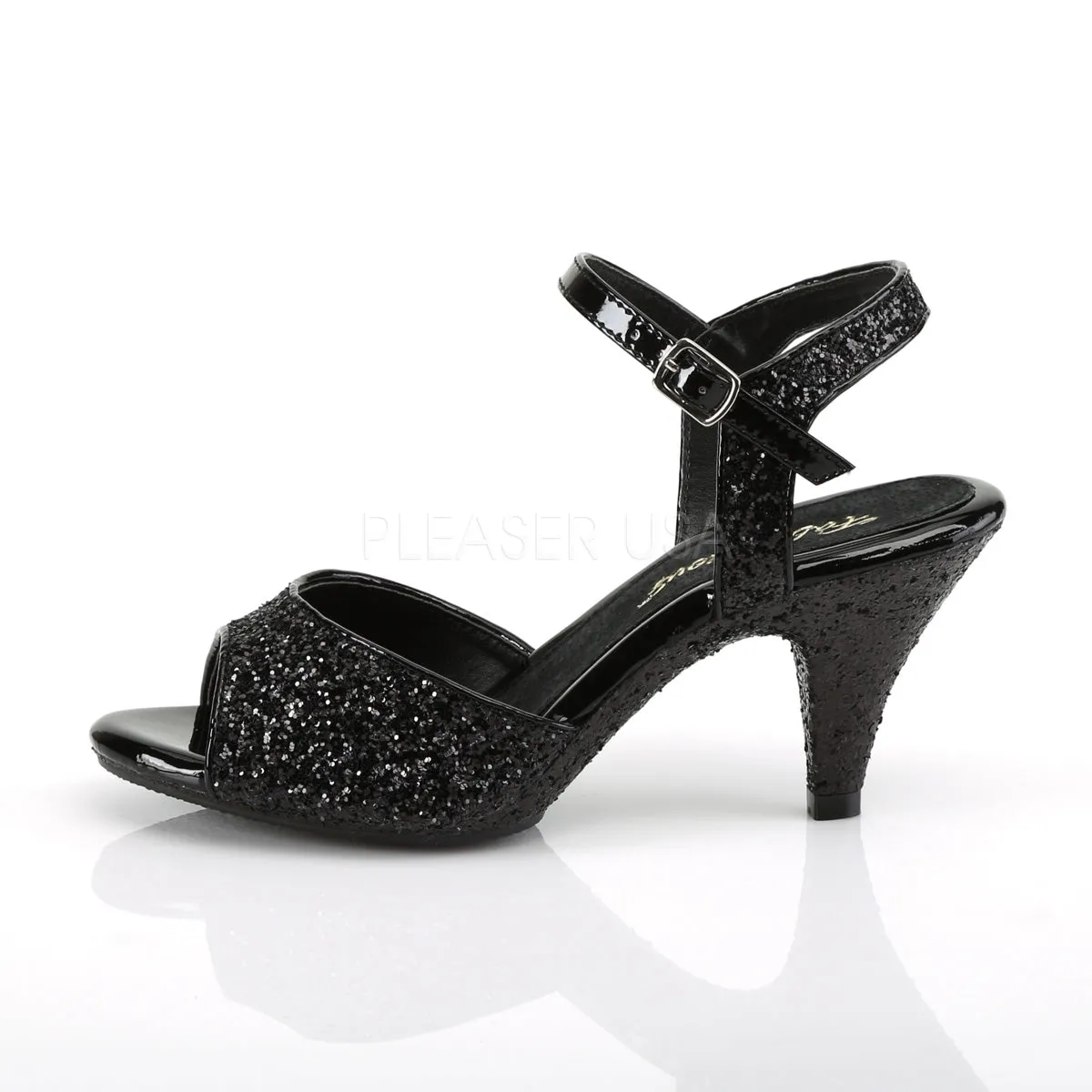 Ankle Strap Glitter Black Heels
