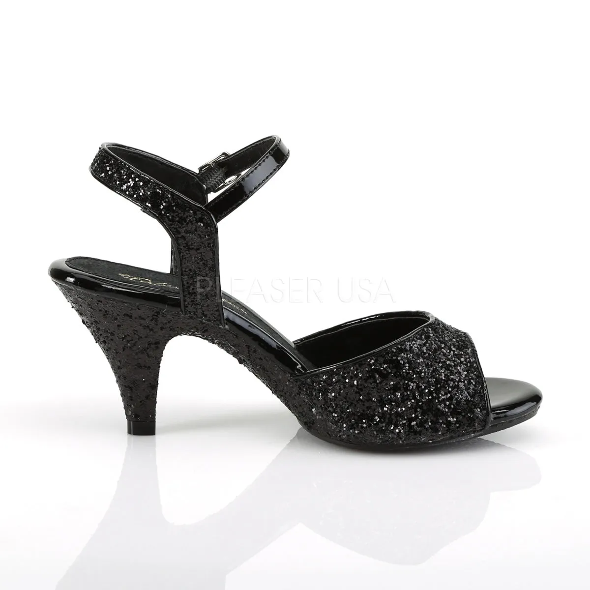 Ankle Strap Glitter Black Heels