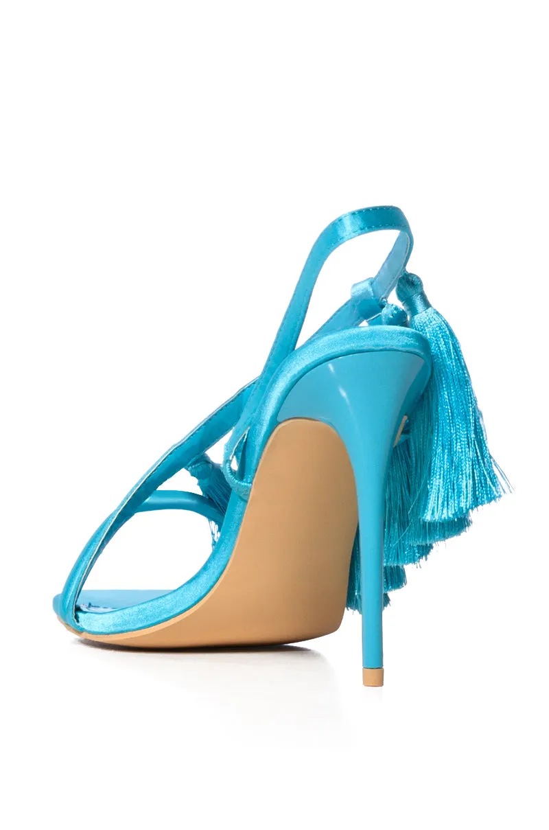 AZALEA WANG CARINA BLUE FRINGE SANDAL