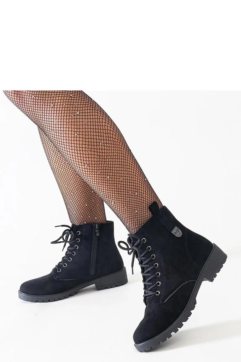 Black eco-suede platform work boots