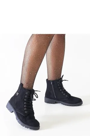 Black eco-suede platform work boots