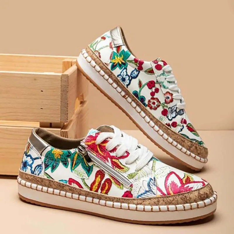 Bohemian Floral Printed Lace Up Shoes