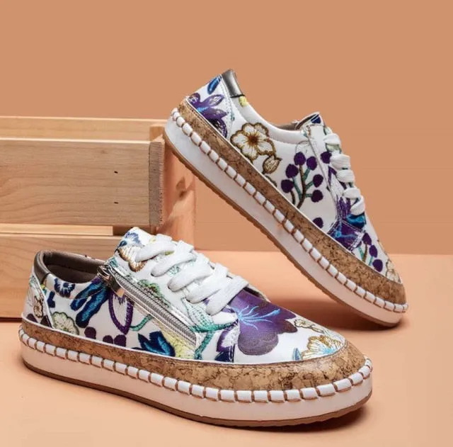 Bohemian Floral Printed Lace Up Shoes