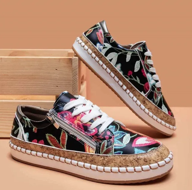 Bohemian Floral Printed Lace Up Shoes