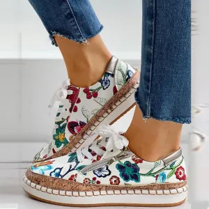 Bohemian Floral Printed Lace Up Shoes