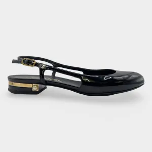 Chanel Black Slingback Patent Leather Flats