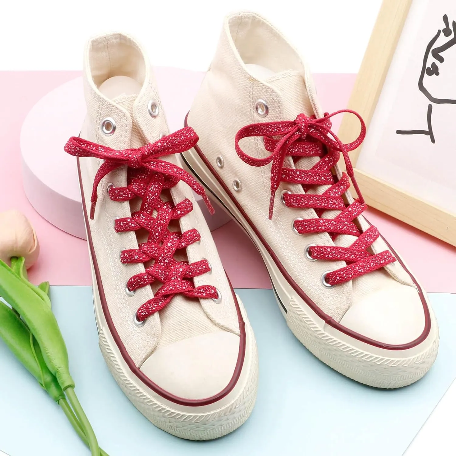 DELELE Print Flat Shoelaces for Sneakers: Colored Athletic Shoe Laces 2 Pair