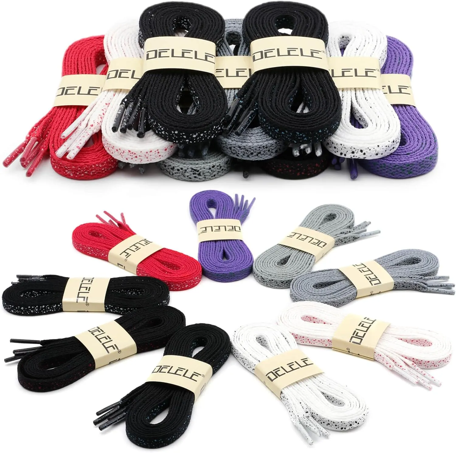 DELELE Print Flat Shoelaces for Sneakers: Colored Athletic Shoe Laces 2 Pair