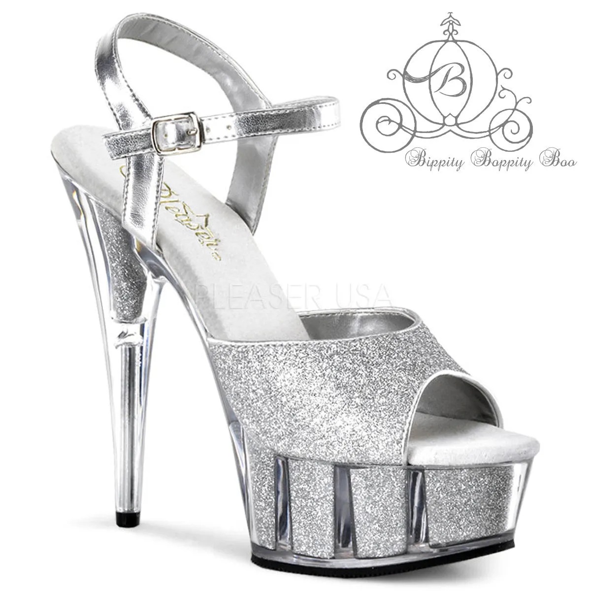 Delight-609-5G Silver Glitter, 6" Heels