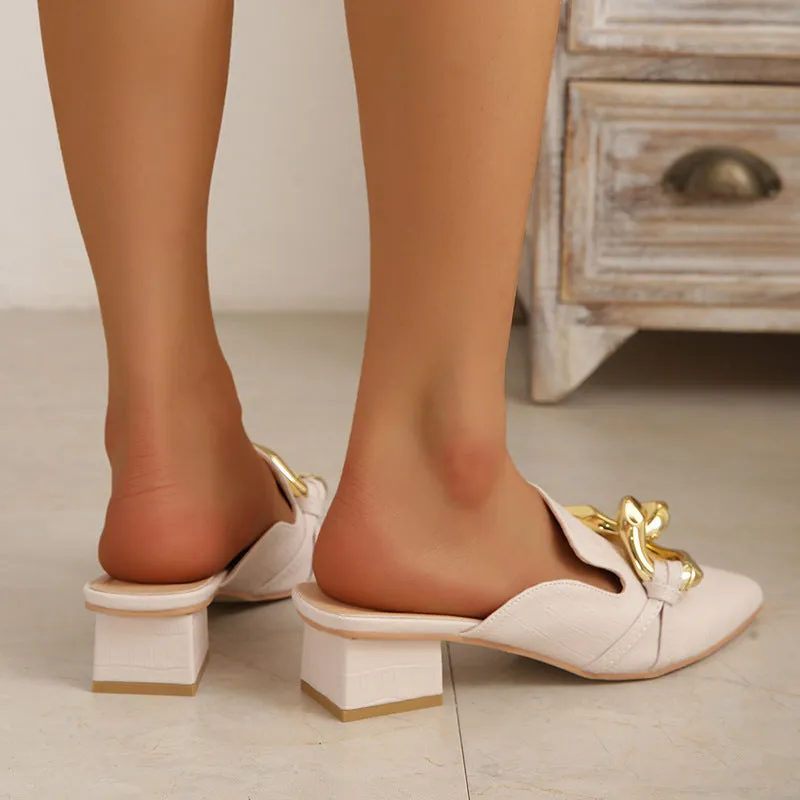 elveswallet Pointed toe metal buckle flat mules