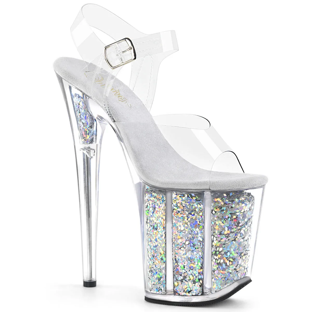 Flamingo-808GF Silver Multi Glitter - 8" Heel