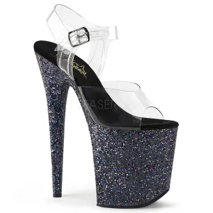 Flamingo-808LG Black Multi Glitter, 8" Heel