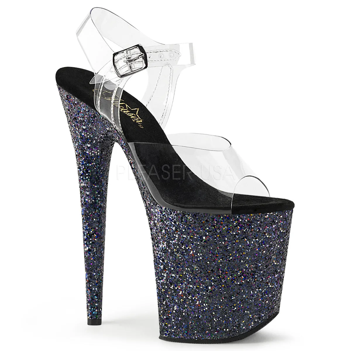 Flamingo-808LG Black Multi Glitter, 8" Heel