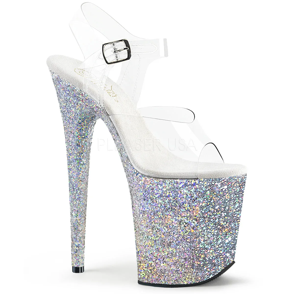Flamingo-808LG Silver Multi Glitter, 8" Heel