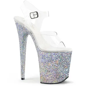 Flamingo-808LG Silver Multi Glitter, 8" Heel