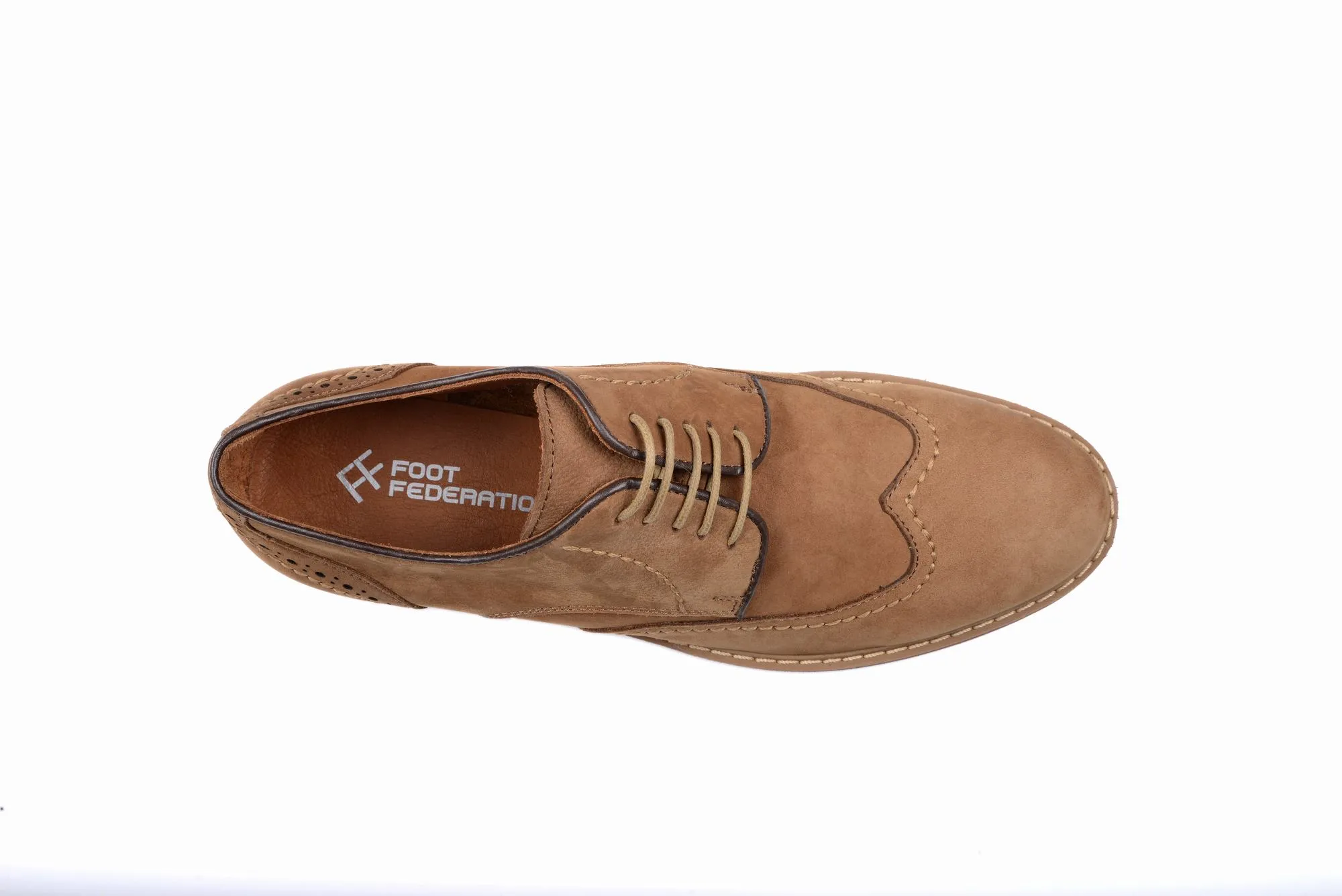 FOOT FEDERATION CITY DERBY WINGTIP MENS SHOE NUBUCK TOBACCO