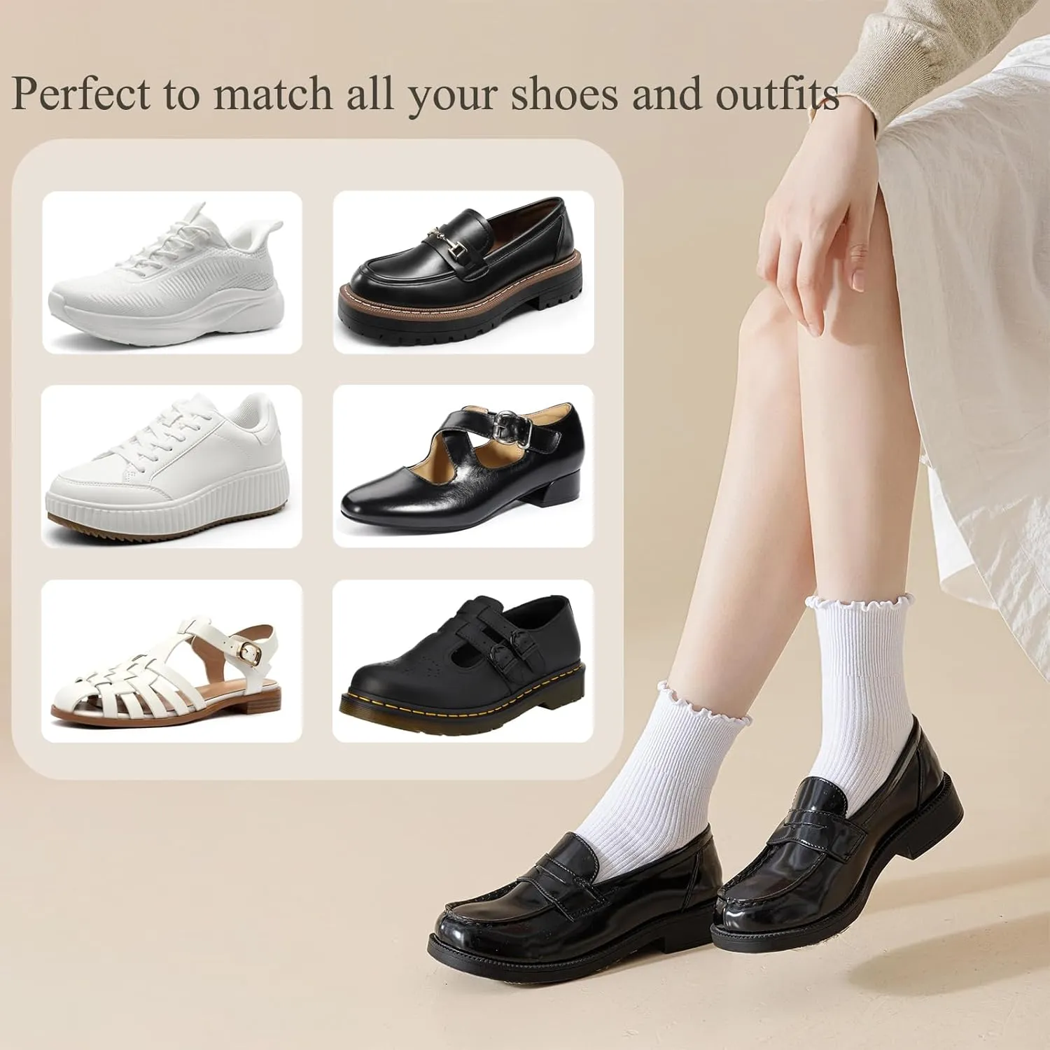 Ginmewrae Womens Ruffle Socks Cute Frilly Ankle Socks Breathable Cotton Warm Soft Casual Crew Socks for Women 6 Pack