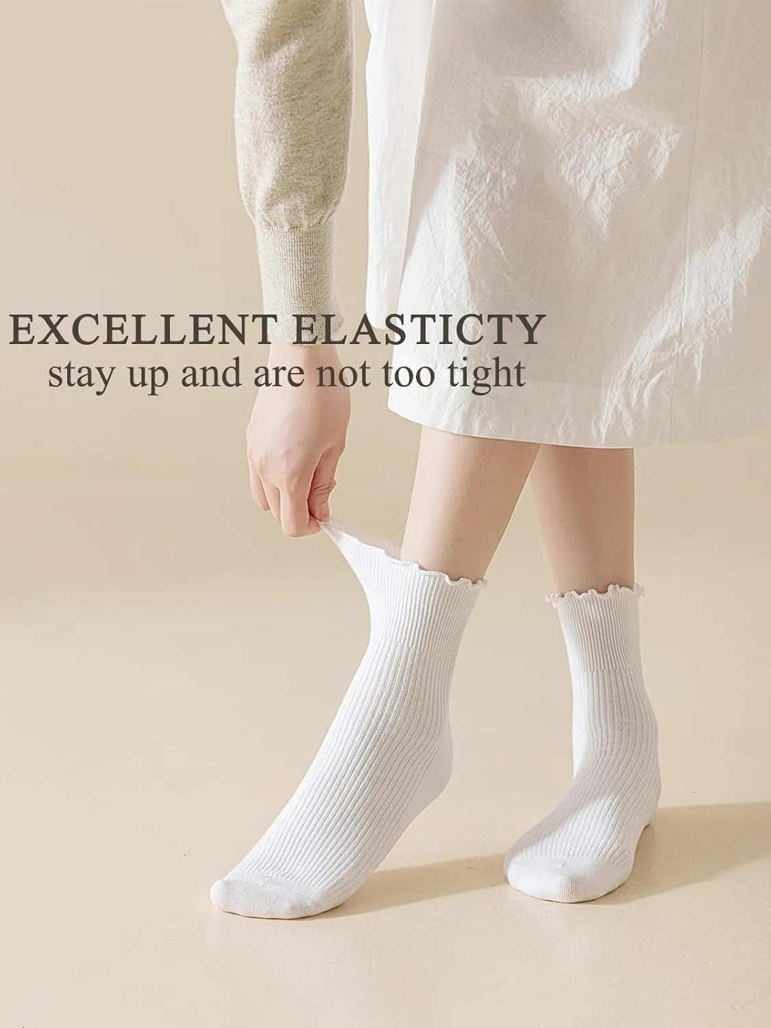Ginmewrae Womens Ruffle Socks Cute Frilly Ankle Socks Breathable Cotton Warm Soft Casual Crew Socks for Women 6 Pack