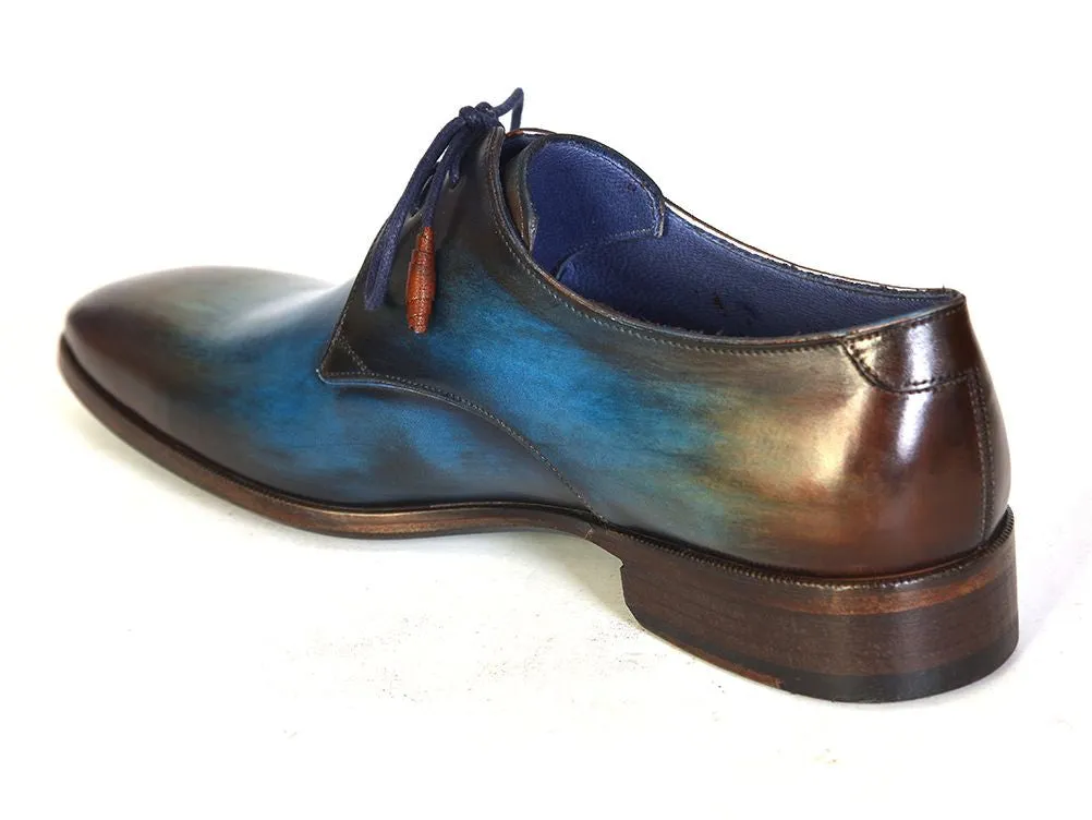Paul Parkman Men's Blue & Brown Hand-Painted Derby Shoes