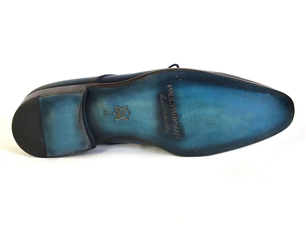 Paul Parkman Men's Blue & Brown Hand-Painted Derby Shoes