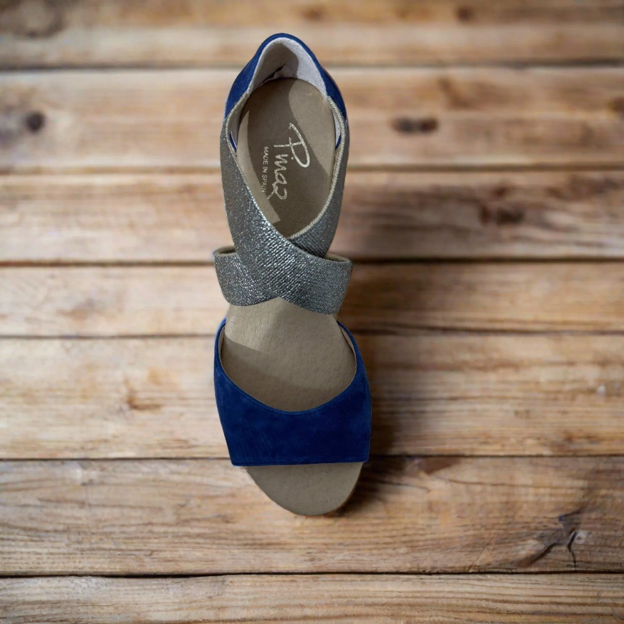 Pinaz 416/5 Ocean Platinum Elasticated Espadrille Wedges