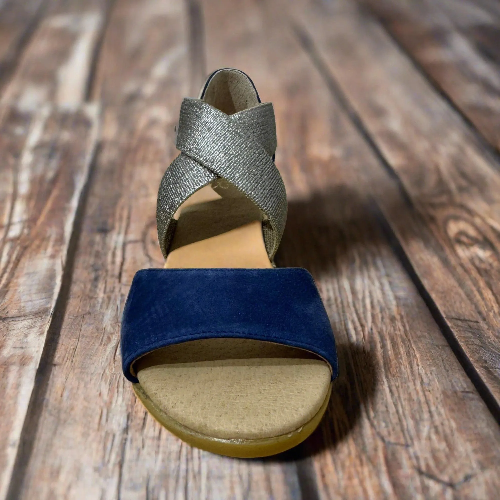 Pinaz 416/5 Ocean Platinum Elasticated Espadrille Wedges