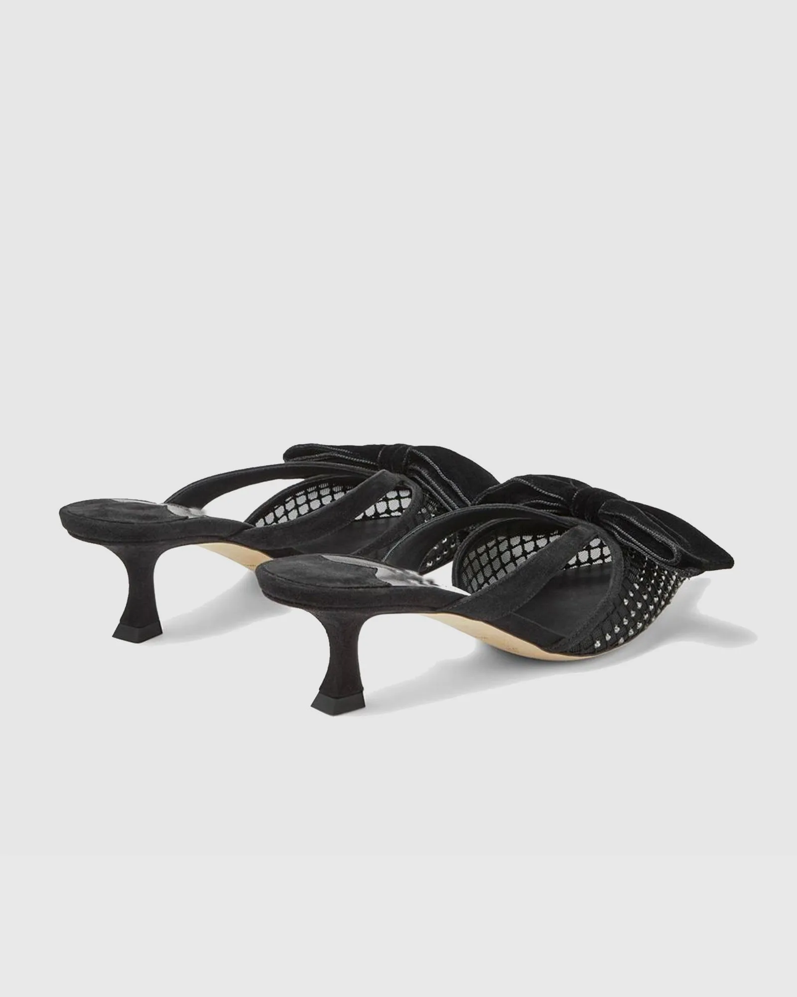 Po Bow Embellished Mesh Mules In Black
