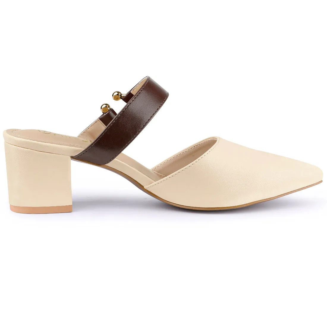 Pointed Toe Chunky Heel Dress Mules Pumps