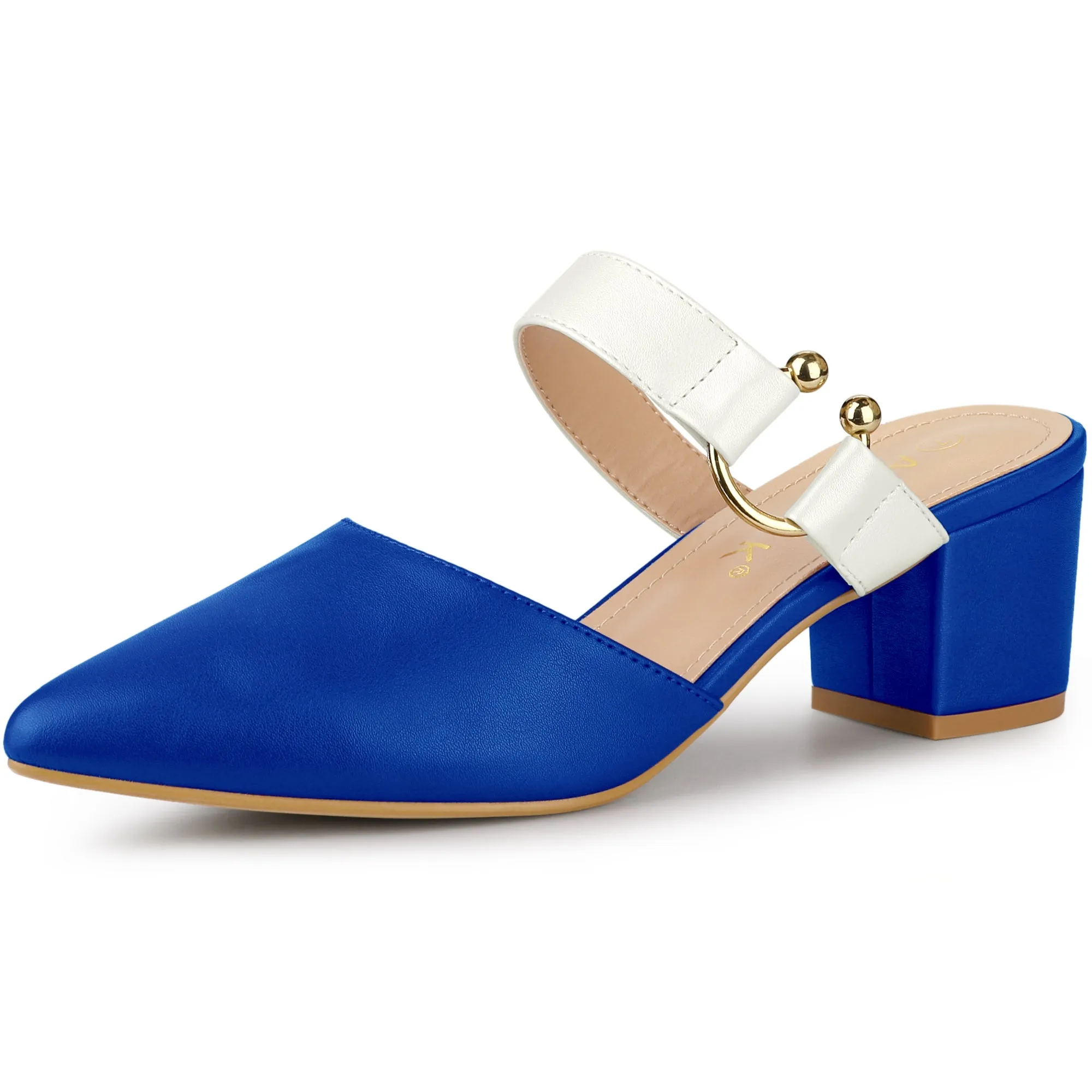 Pointed Toe Chunky Heel Dress Mules Pumps