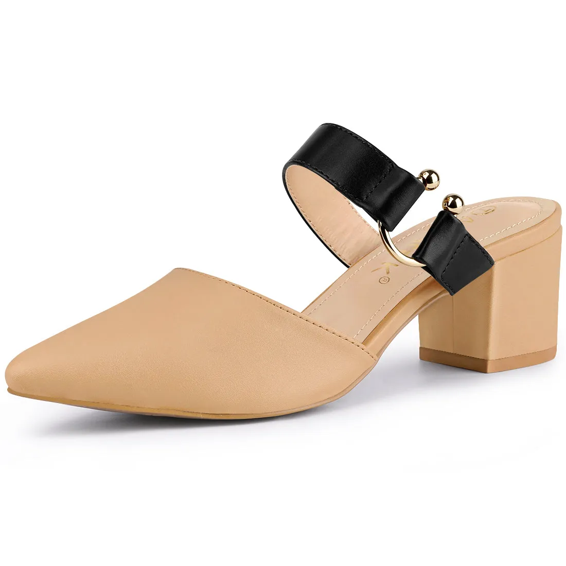 Pointed Toe Chunky Heel Dress Mules Pumps