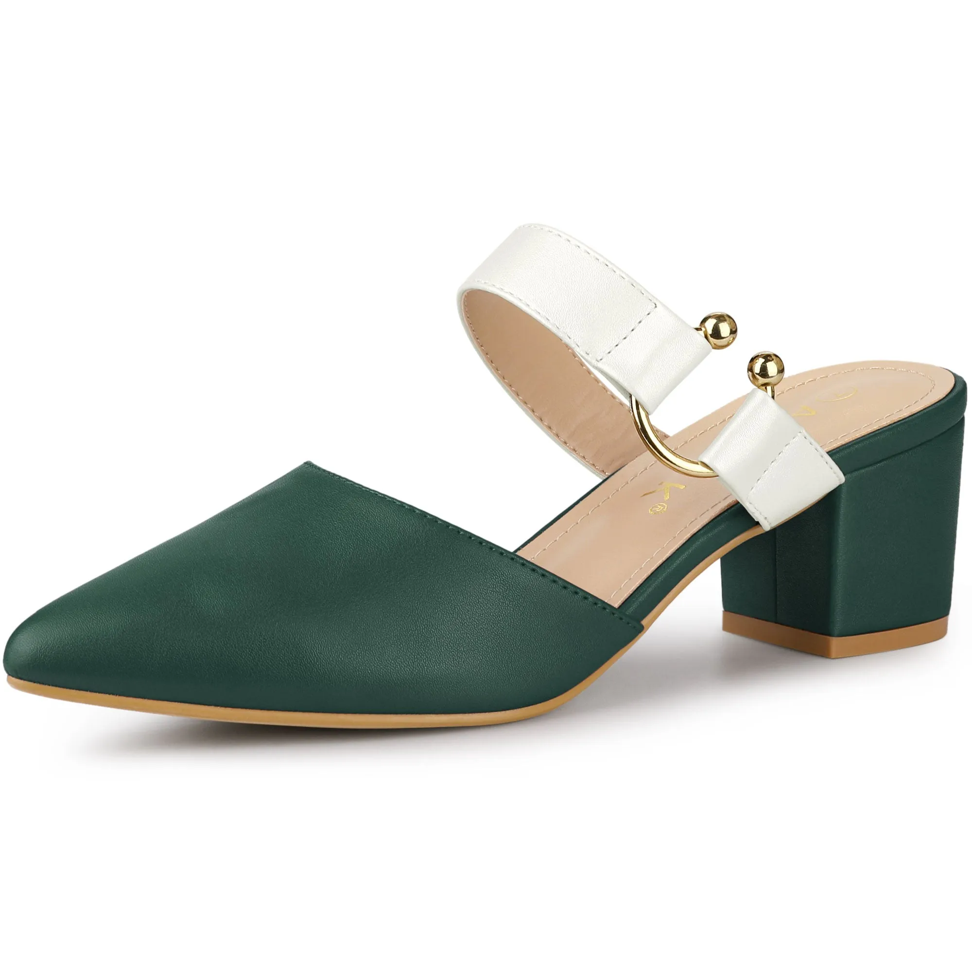 Pointed Toe Chunky Heel Dress Mules Pumps