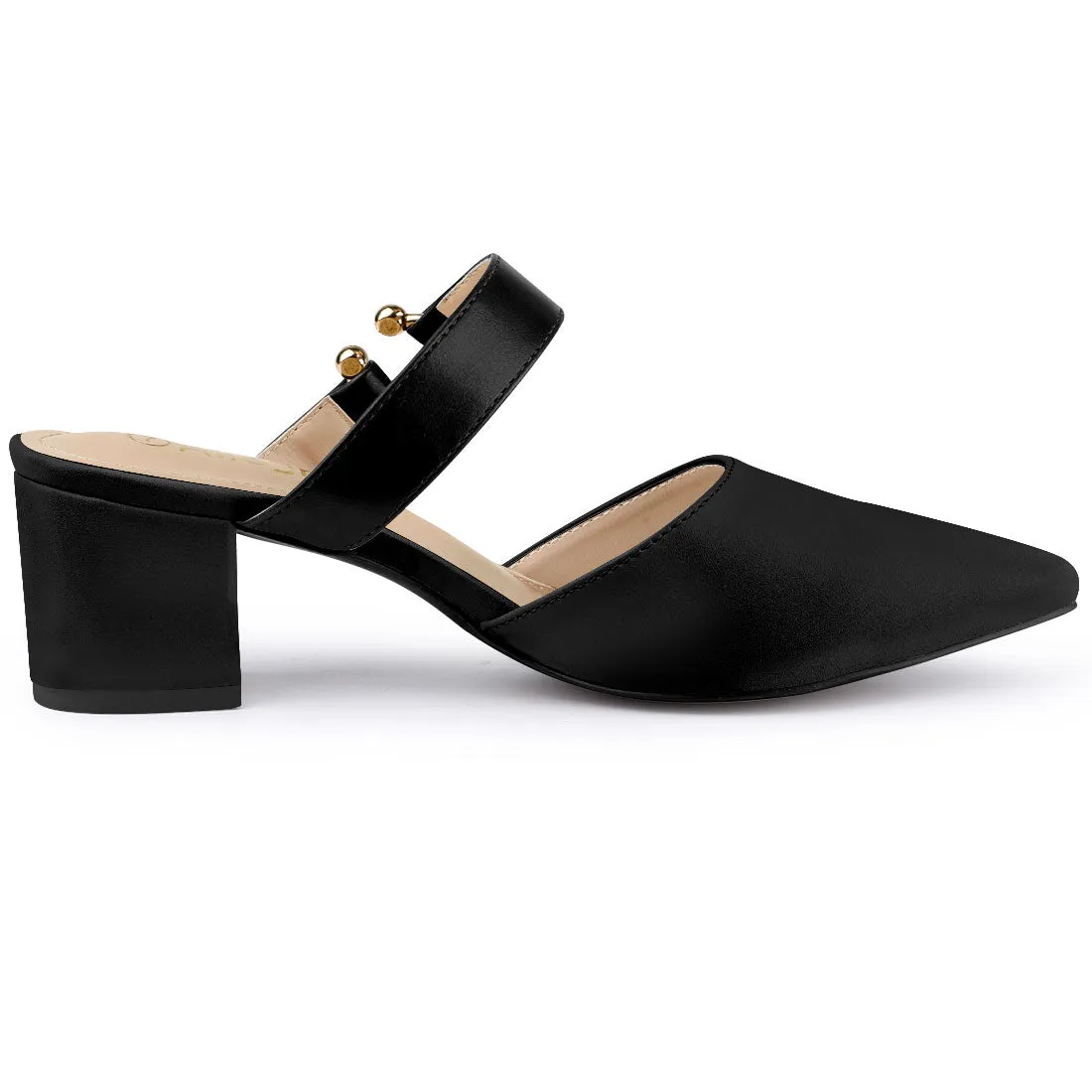 Pointed Toe Chunky Heel Dress Mules Pumps