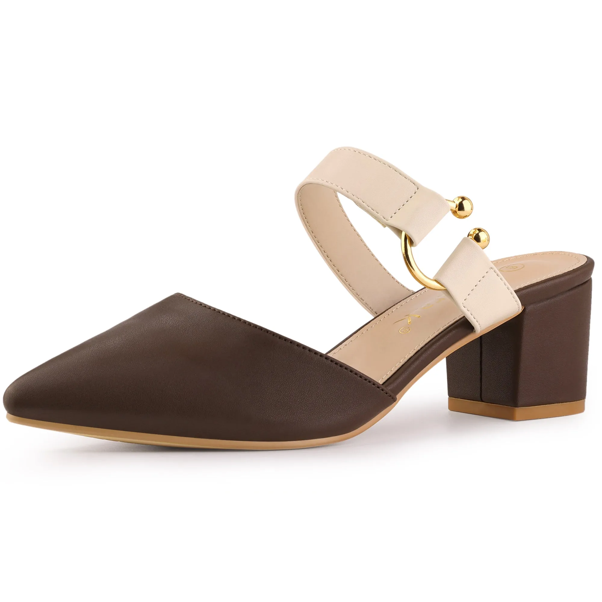 Pointed Toe Chunky Heel Dress Mules Pumps