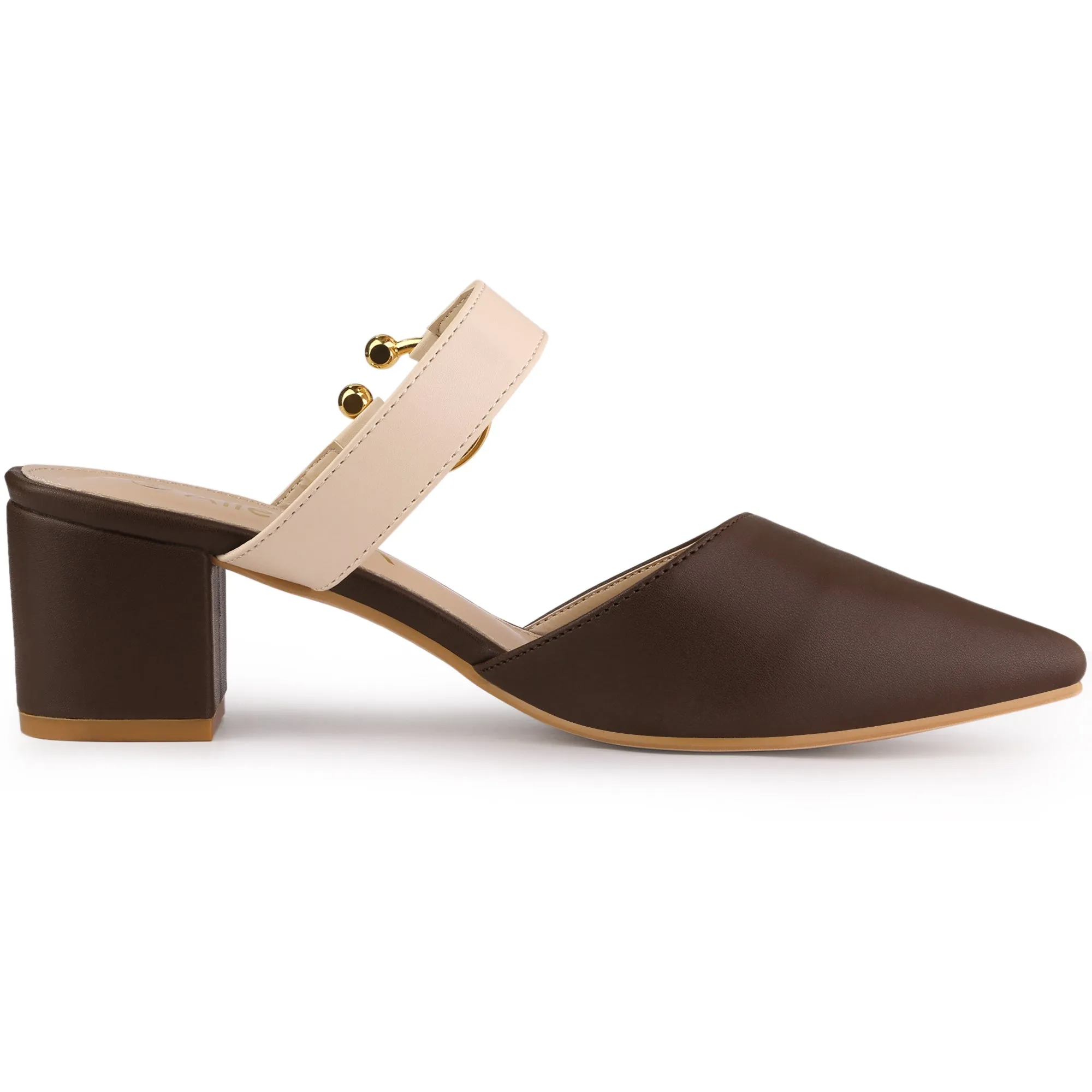 Pointed Toe Chunky Heel Dress Mules Pumps