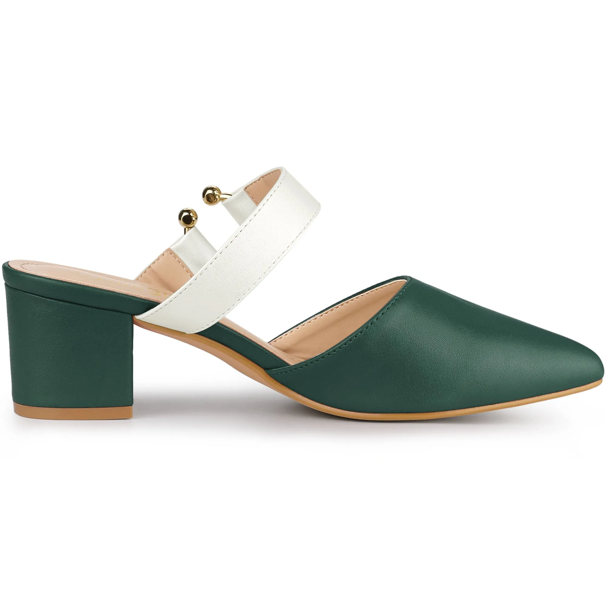 Pointed Toe Chunky Heel Dress Mules Pumps