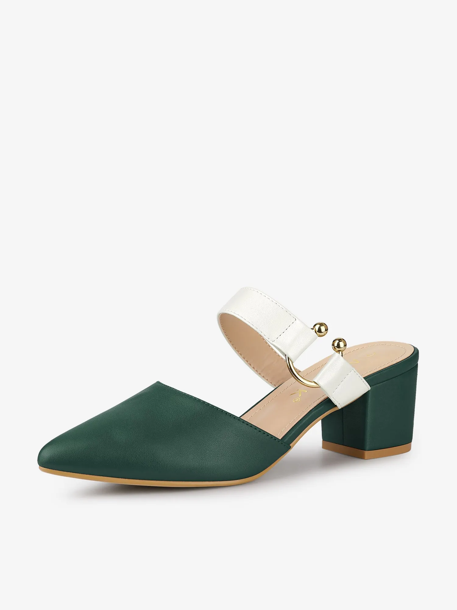 Pointed Toe Chunky Heel Dress Mules Pumps