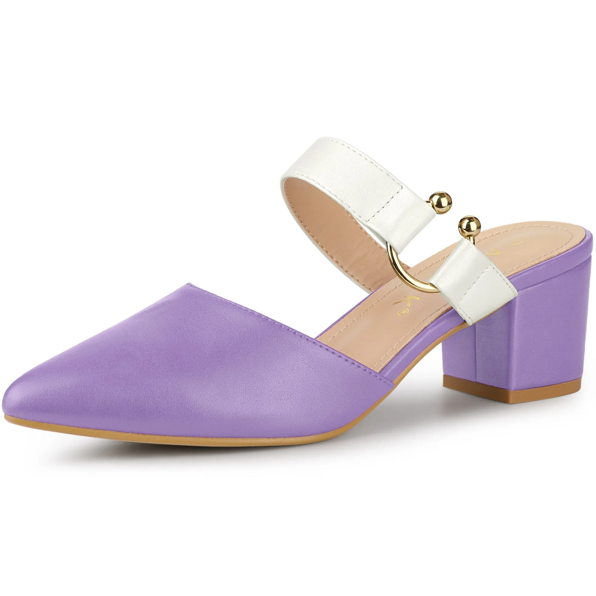 Pointed Toe Chunky Heel Dress Mules Pumps