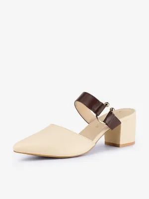 Pointed Toe Chunky Heel Dress Mules Pumps