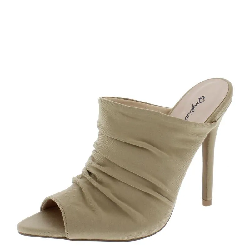 "Farrah" Tan Pointed Peep Toe Heel