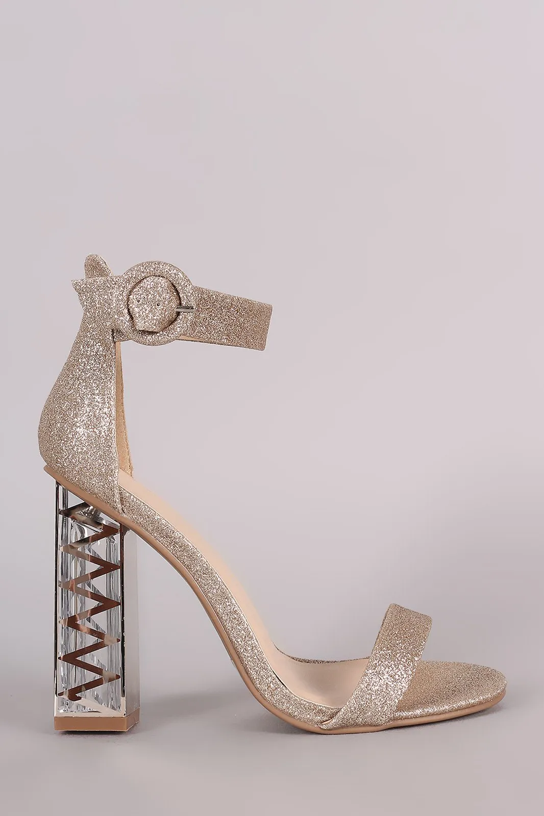 Qupid Glitter Zigzag Chunky Clear Heel