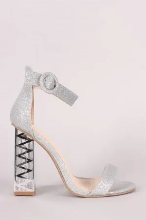 Qupid Glitter Zigzag Chunky Clear Heel
