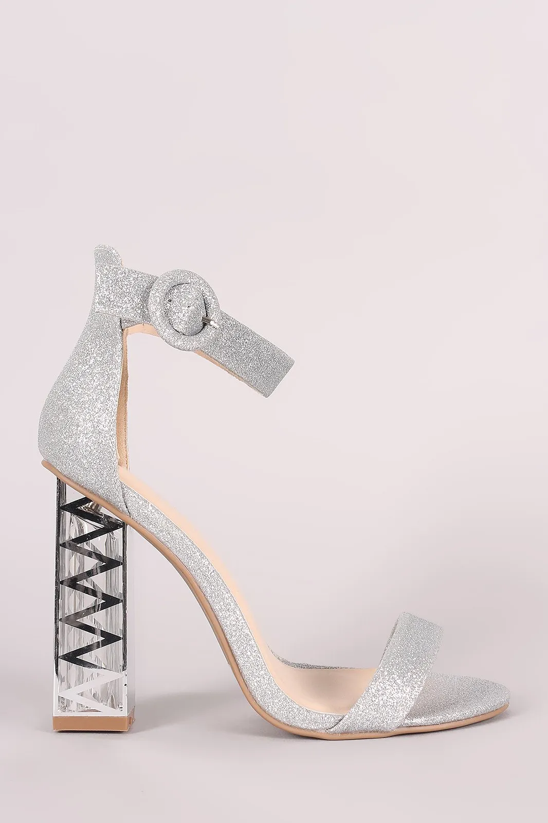 Qupid Glitter Zigzag Chunky Clear Heel
