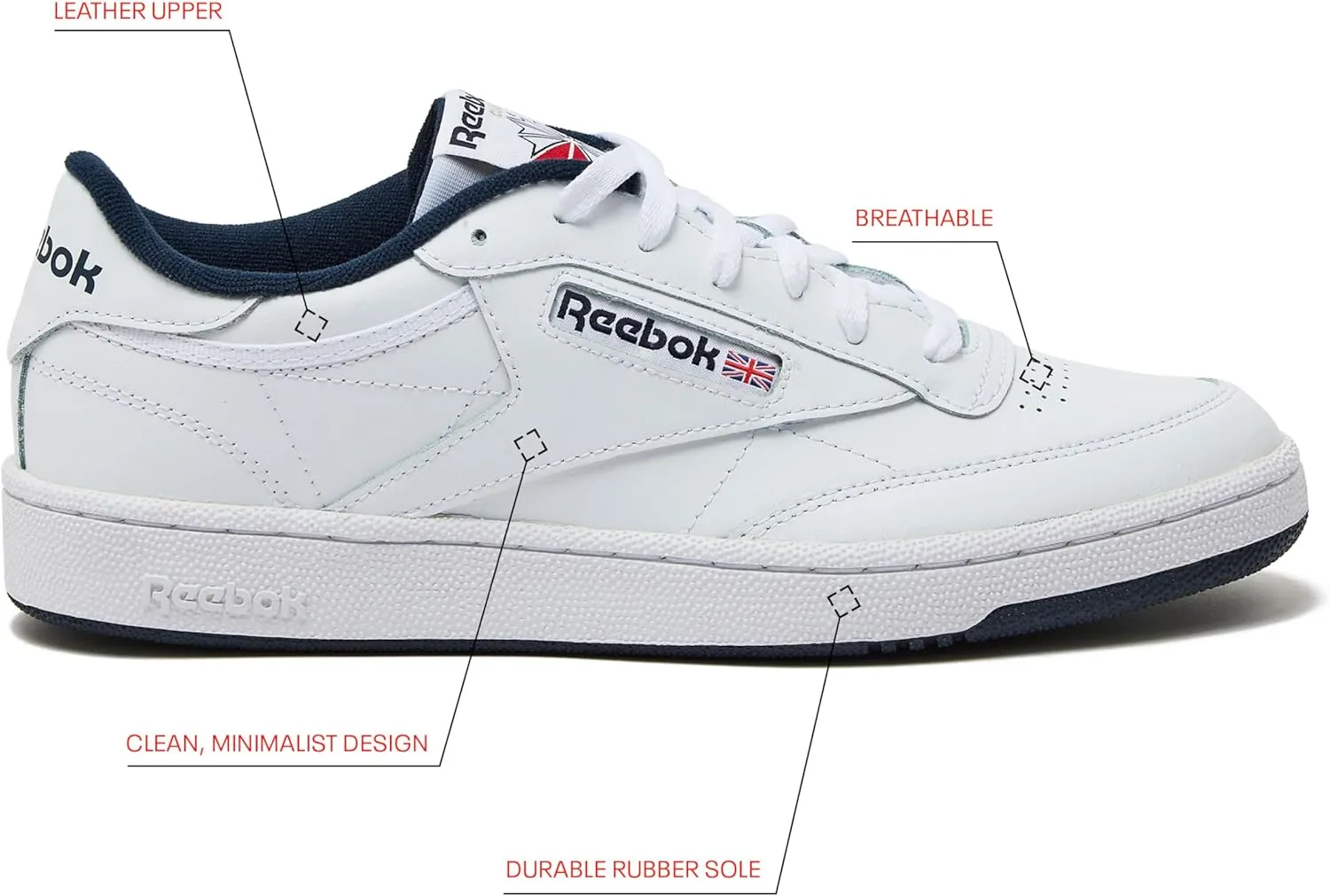 Reebok Men's Club C 85 Tennis Shoes, Casual Fashion White Sneakers