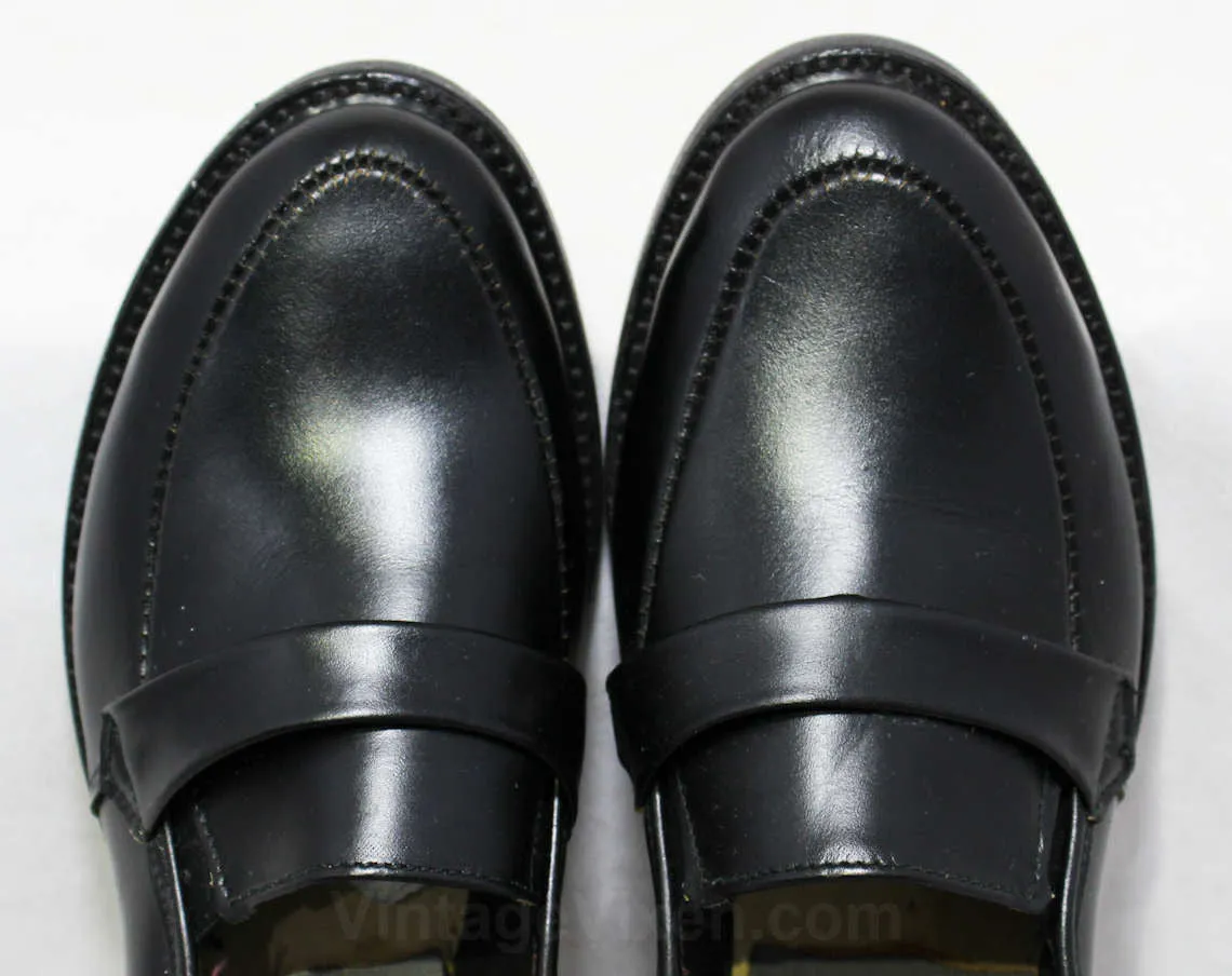 Size 2 Boys Shoes - Authentic 1950s Black Leather Dress Shoe - Child Size Boy's 2D - Slip On 50's Shoe - 50s Deadstock in Box - NIB NOS