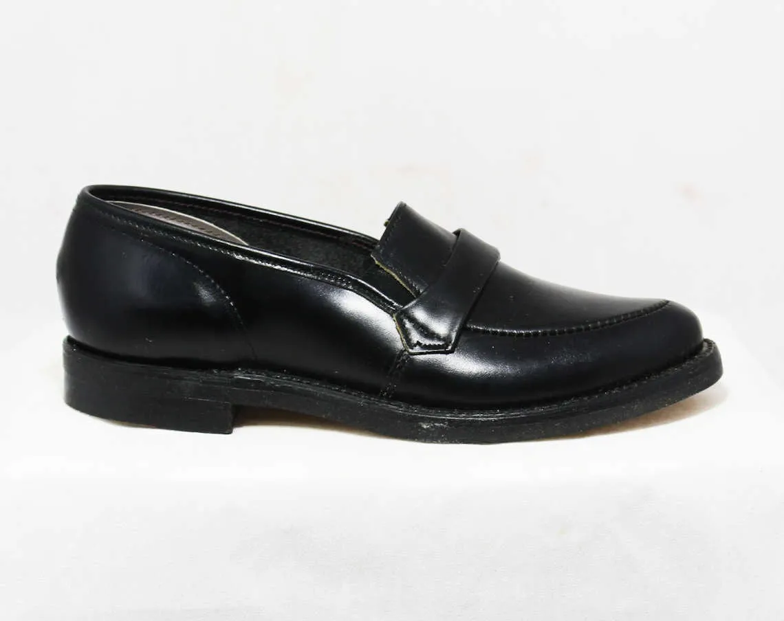 Size 2 Boys Shoes - Authentic 1950s Black Leather Dress Shoe - Child Size Boy's 2D - Slip On 50's Shoe - 50s Deadstock in Box - NIB NOS