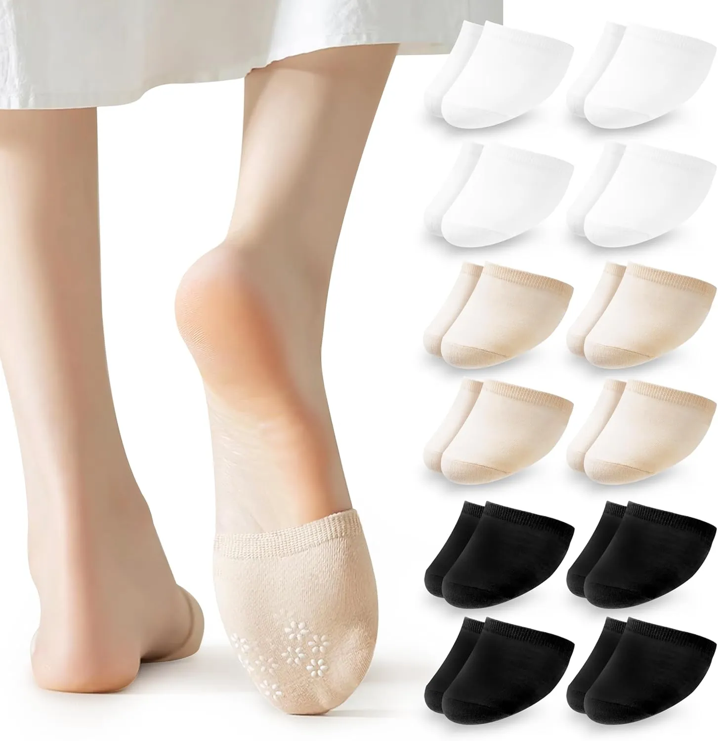 TaShow 12 Pairs Half Socks for Women, No Show Toe Topper Socks Women, Non-Skid Mule Socks Women with Grip, Comfortable & Elastic, Versatile for Multiple Shoes, 4.5-8.5