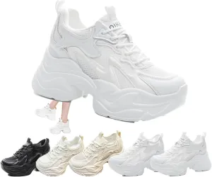 Women's Orthopedic Walking Sneakers Comfy Mesh Lace-Up Platform Shoes, Arch Support, Non-Slip, Height Boost, Trendy Dad Style