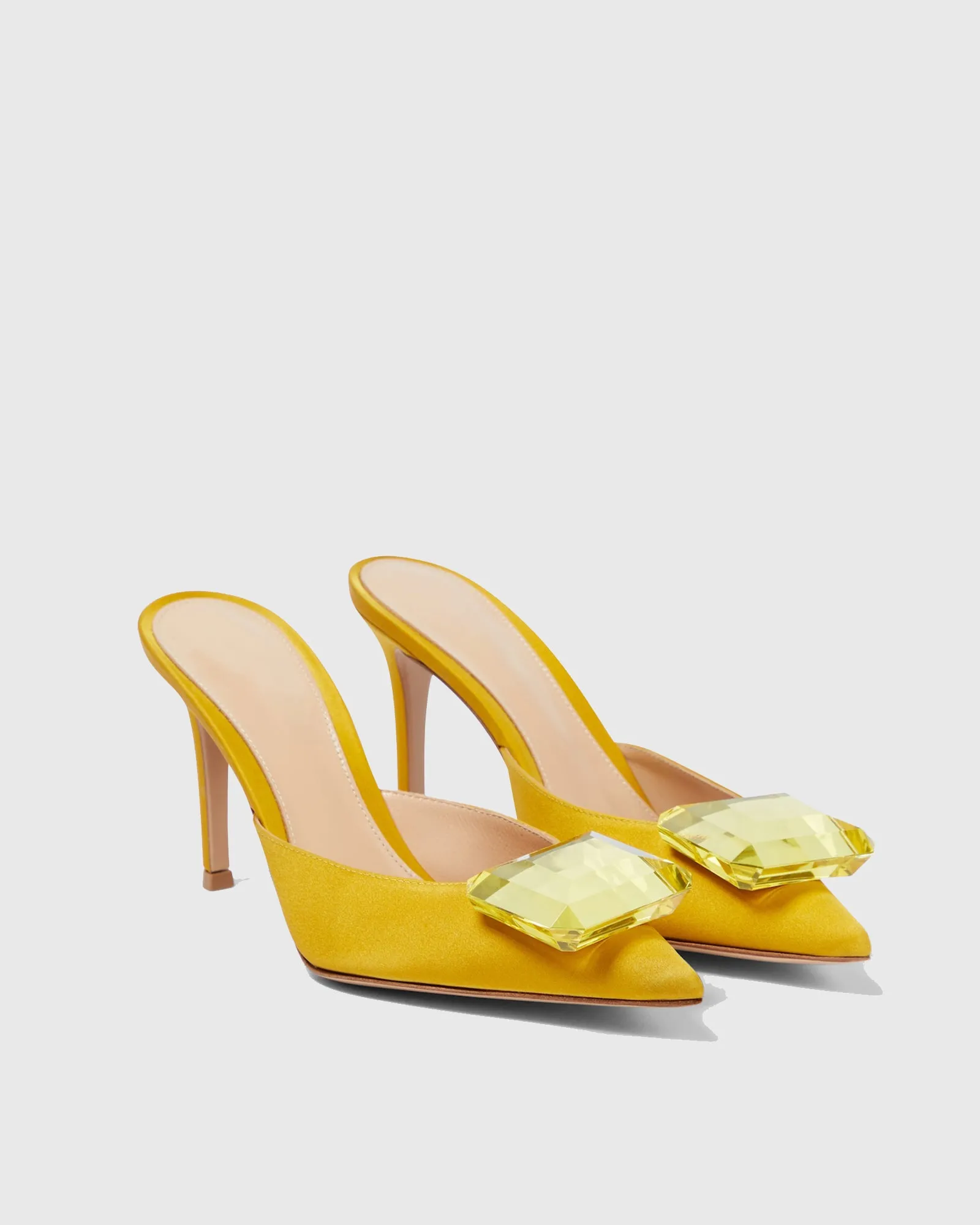 Yanaba Rhinestone Satin Mules In Yellow
