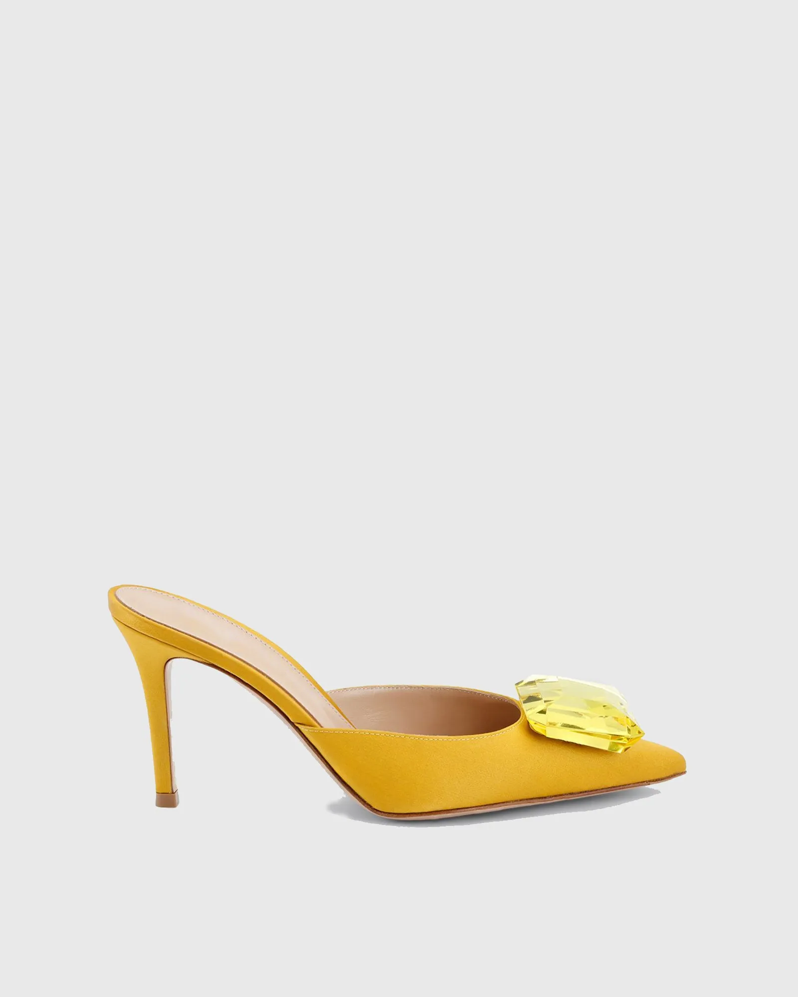 Yanaba Rhinestone Satin Mules In Yellow