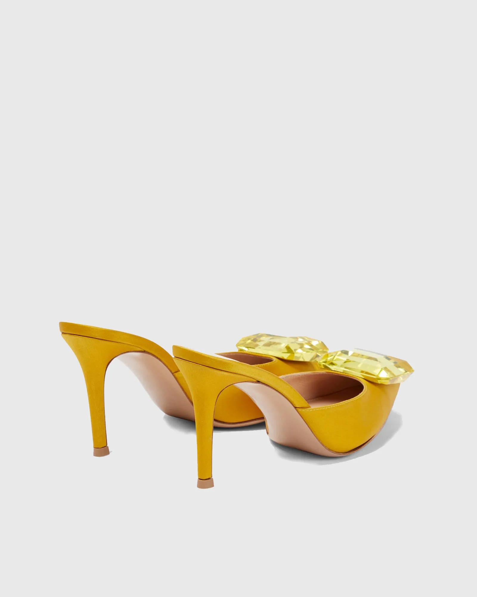 Yanaba Rhinestone Satin Mules In Yellow